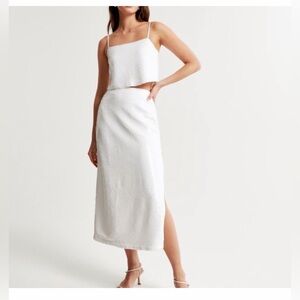 Abercrombie & Fitch White Sequin Maxi Skirt Sz XL NWT Elastic Waist Slit Zip